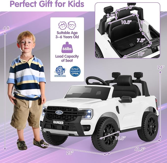 HONEY JOY Ride On Car, 12V Licensed Ford Ranger Electric Vehicle - Image 9