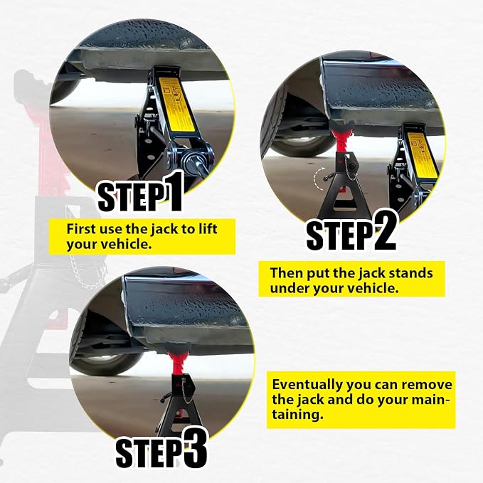 Jack Stands 3 Ton with Double Pin Locking, Car Jack Stand 11.22"-16.54" - Image 5
