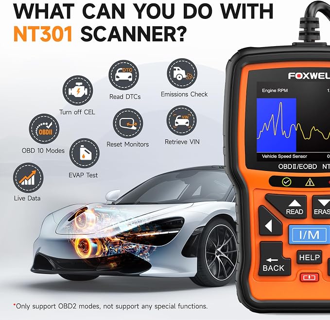FOXWELL NT301 OBD2 Scanner Graphing Live Data Diagnostic Code Reader - Image 3