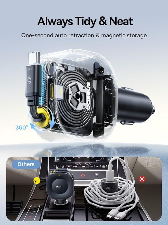 Baseus Ultra-Mini Retractable Car Charger USB C, 60W Fast Charging Car Charger - Image 4