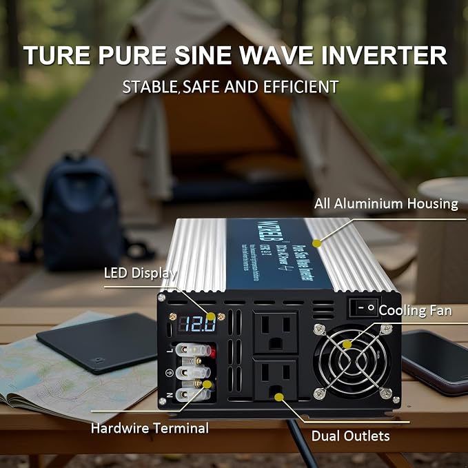 WZRELB 4000W Pure Sine Wave Inverter, Car Power Inverter 12V DC to 110V 120V AC - Image 2