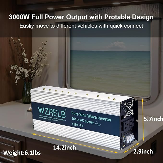 WZRELB 4000W Pure Sine Wave Inverter, Car Power Inverter 48V DC to 110V 120V AC - Image 7