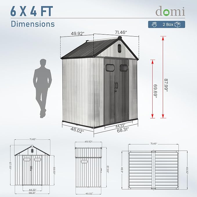 Domi 6x4 FT Outdoor Resin Storage Shed, All-Weather Double-Wall Storage Building - Image 3