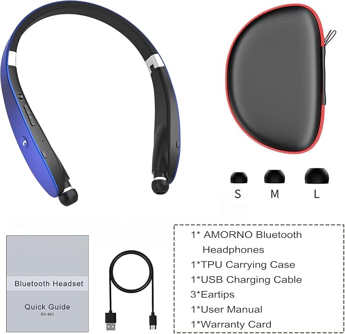 AMORNO Foldable Bluetooth Headphones Wireless Neckband Headset - Image 7