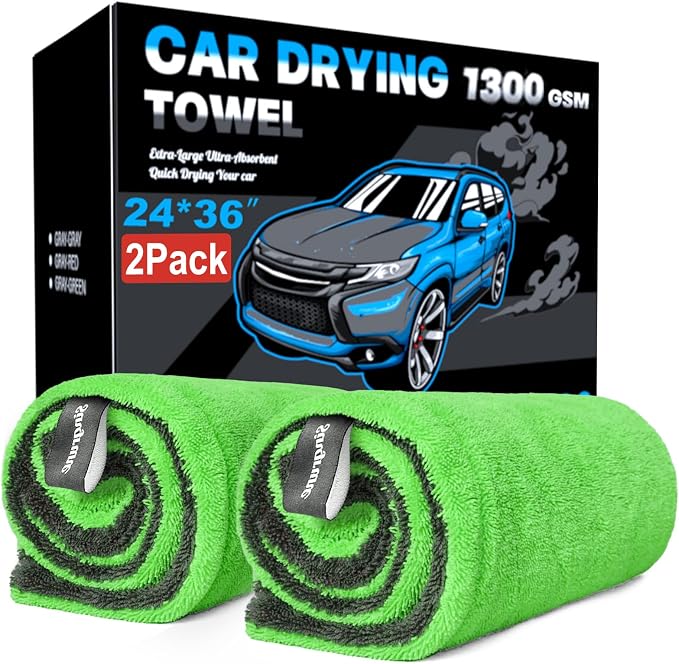 2 Pack XL Car Drying Towel – 1300GSM Ultra Absorbent Microfiber, Twisted Loop by Unknown