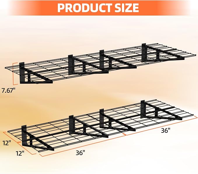 2-Pack 2x6ft Garage Wall Shelf, 72 inch Floating Shelf - Image 3