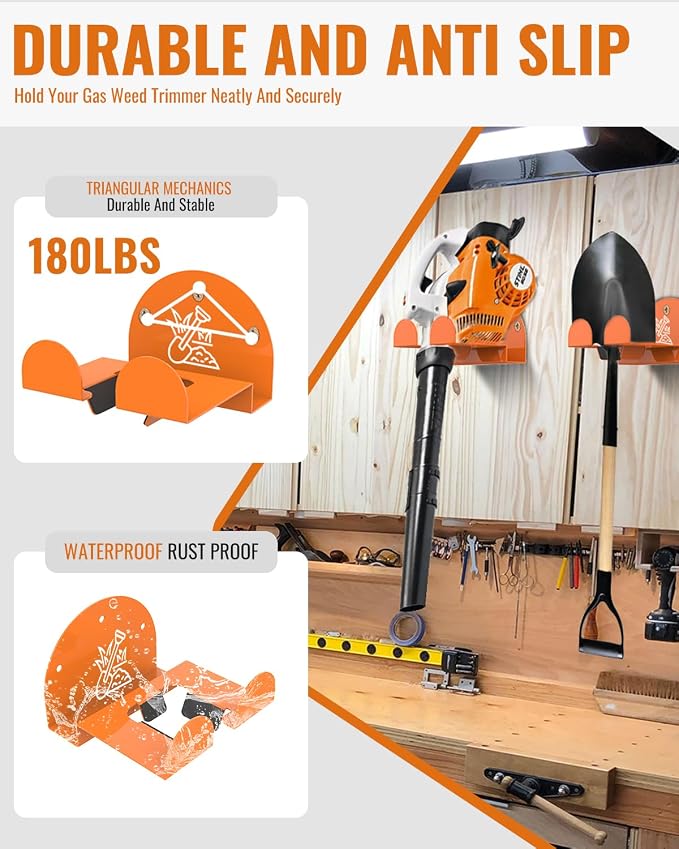 Weedeater Rack & Garden Tool Hanger - 180LB Heavy-Duty Alloy Steel Wall Mount - Image 4