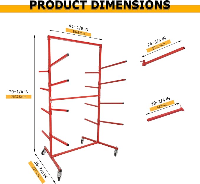 KUAFU Mobile Bumper Storage Rack w/Adjustable Shelving Auto Body Parts - Image 3