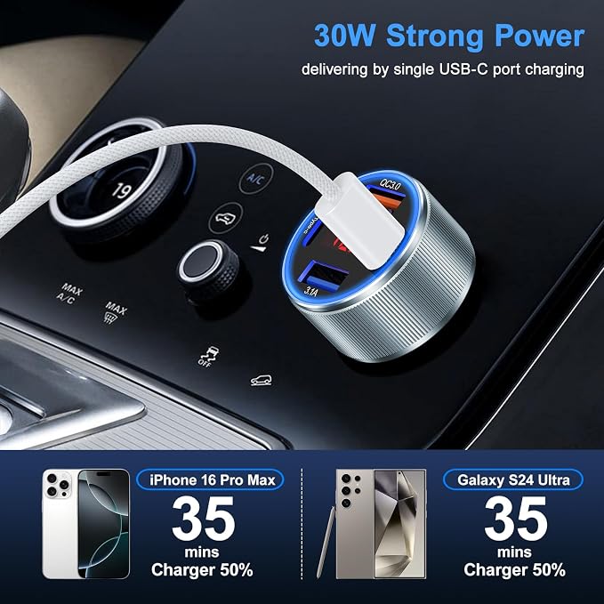 Car Charger USB C, Besgoods 65W 4-Port USB Cigarette Lighter Adapter - Image 3