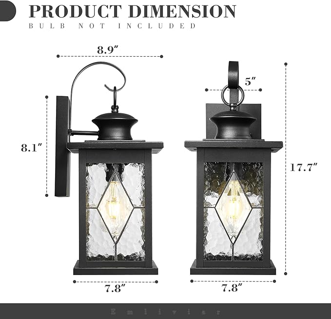 Emliviar Large Outdoor Wall Lantern 18 Inch, Outside Lights - Image 6