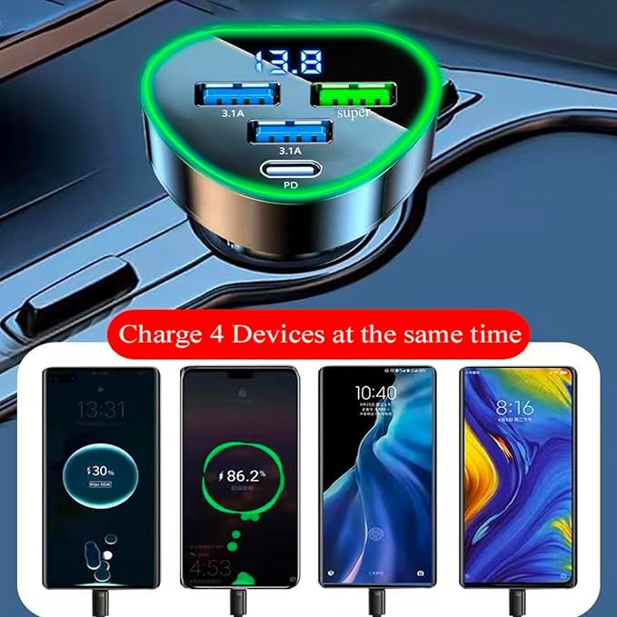 Multi Port USB C Car Phone Charger Adapter 4 in 1 - Image 4
