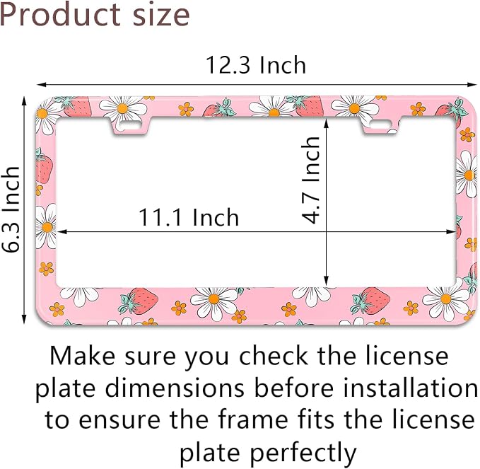 Pink Strawberry Floral License Plate Frame Stainless Steel License Plate Frames - Image 3