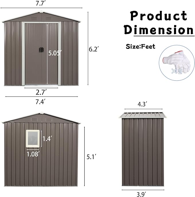 8 x 4 FT Outdoor Storage Shed, Large Metal Utility Garden Shed - Image 6