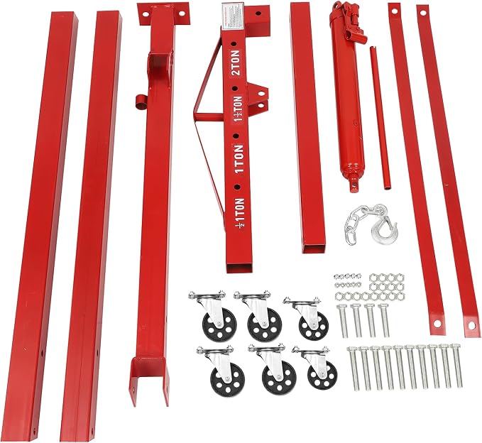 2 Ton Engine Hoist, Folding Hydraulic Engine Crane Red, Heavy Duty Cherry - Image 9
