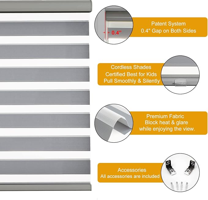 Persilux Cordless Zebra Blinds for Windows Free-Stop Roller Window Shades Dual - Image 2