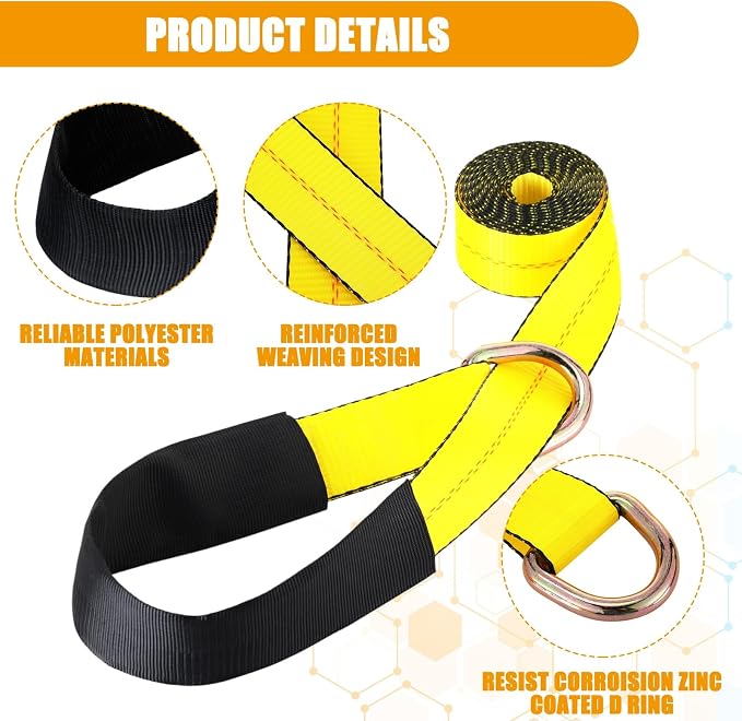 8 Pack 2'' x 12ft Tow Truck Straps Lasso Wheel Lift Straps Lasso Tow Strap - Image 4