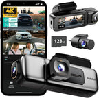 4K 3 Channel Dash Cam Front and Rear/Inside, 360°Dash Camera by BOTSLAB