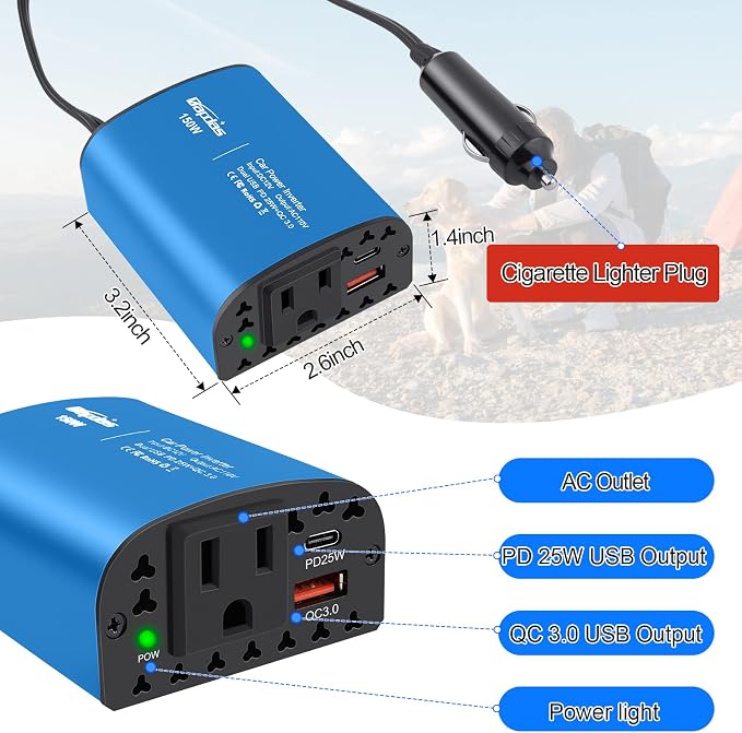 150W Car Power Inverter DC 12V to 110V AC Car Plug Outlet Adapter - Image 4