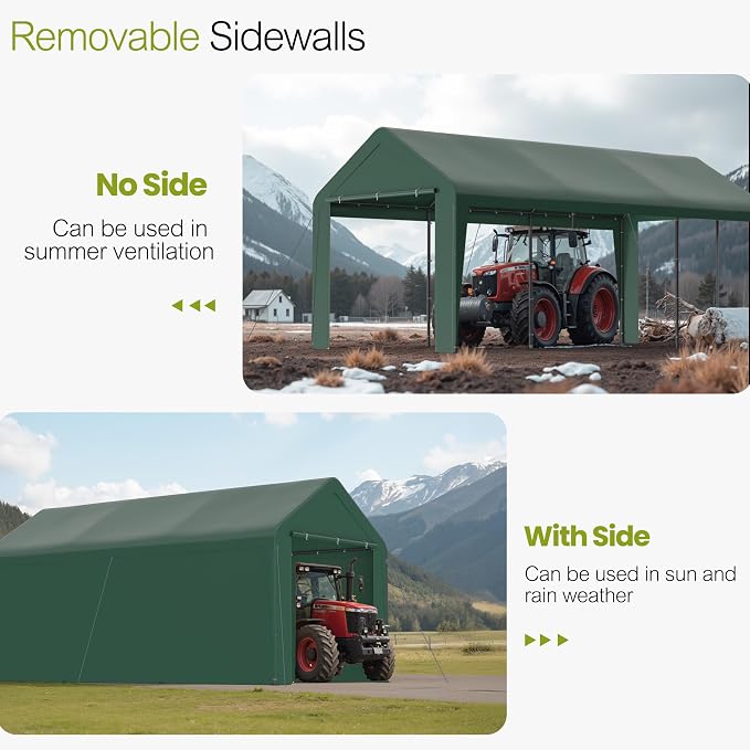 GOJOOASIS 10x20 Carport Heavy Duty Portable Garage Shelter Metal Car Canopy Tent - Image 2