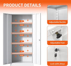 Metal Storage Cabinet with Adjustable Shelves, Garage Tool Cabinet with 2 - Image 4