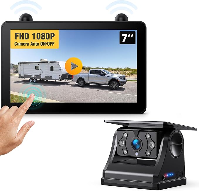 Magnetic Solar Wireless RV Backup Camera, 1080P 7" Touchscreen IPS Monitor & by DVKNM
