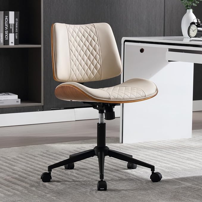 Home Office Chair No Arms with Wheels, Adjustable Height Small Desk Chair by BERYTH
