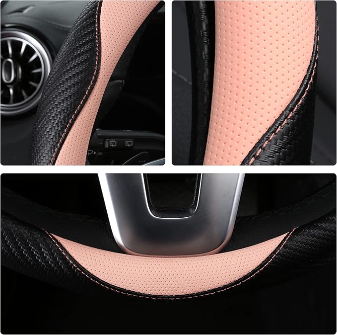 Car Steering Wheel Covers for Women Girl Padded Carbon Fiber PU Leather Cute - Image 6