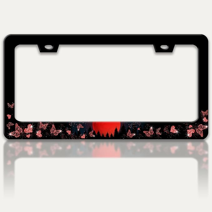 Red Moon Butterfly License Plate Frame Night Forest License Plate Holders Funny by RTINRAN