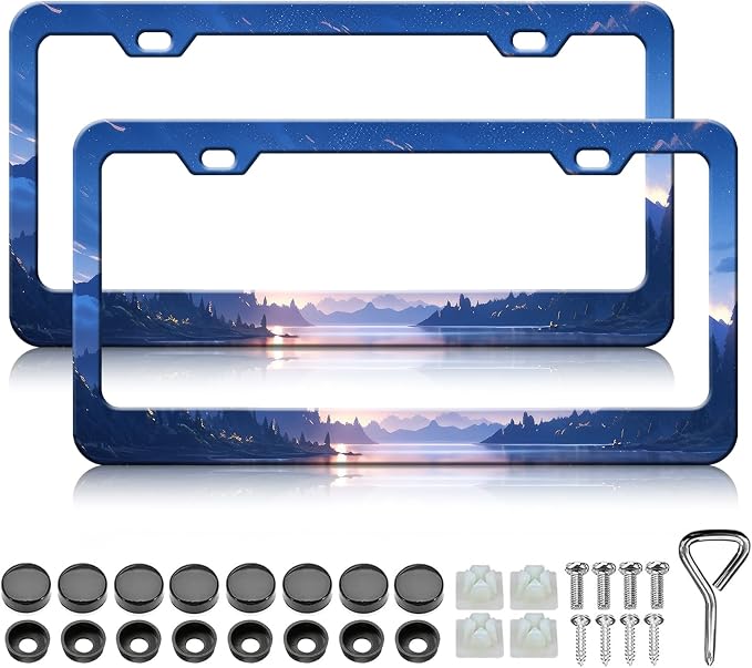 Starry Sky Mountain License Plate Frames by Unknown
