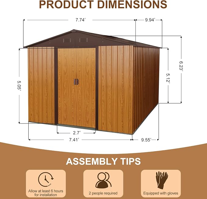 8x10 FT Outdoor Storage Shed, Metal Garden Shed - Image 5