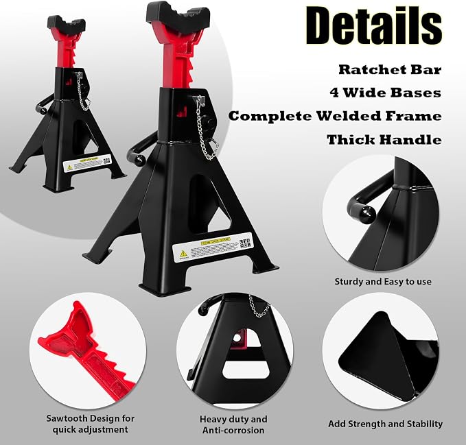 Jack Stands 3 Ton with Double Pin Locking, Car Jack Stand 11.22"-16.54" - Image 3