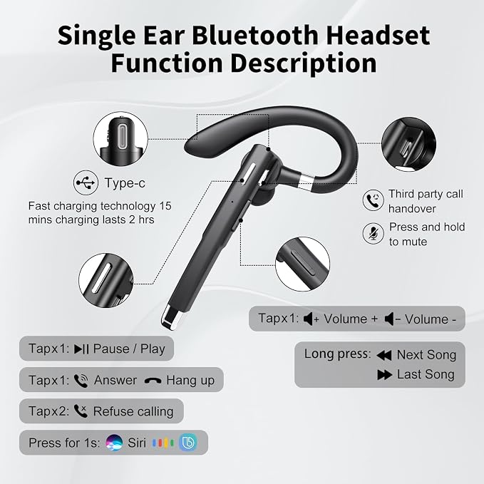 Bluetooth Headset, Wireless Earpiece - Image 4