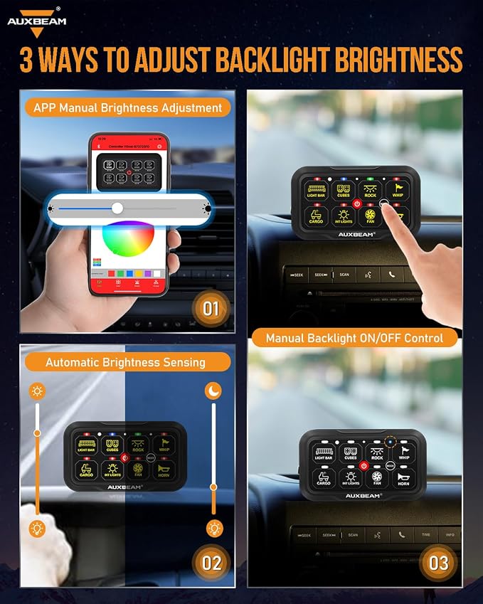 Auxbeam RGB Bluetooth 8 Gang Switch Panel AR-820 Toggle Momentary Pulsed Switch - Image 4