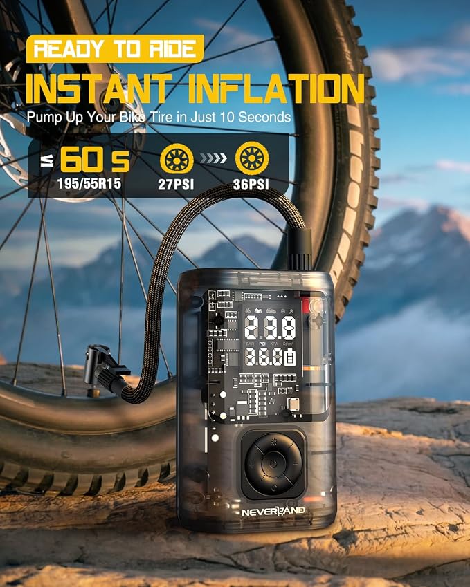 NEVERLAND Tire Inflator Portable Air Compressor - 12000mAh 150PSI Auto Air Pump - Image 2