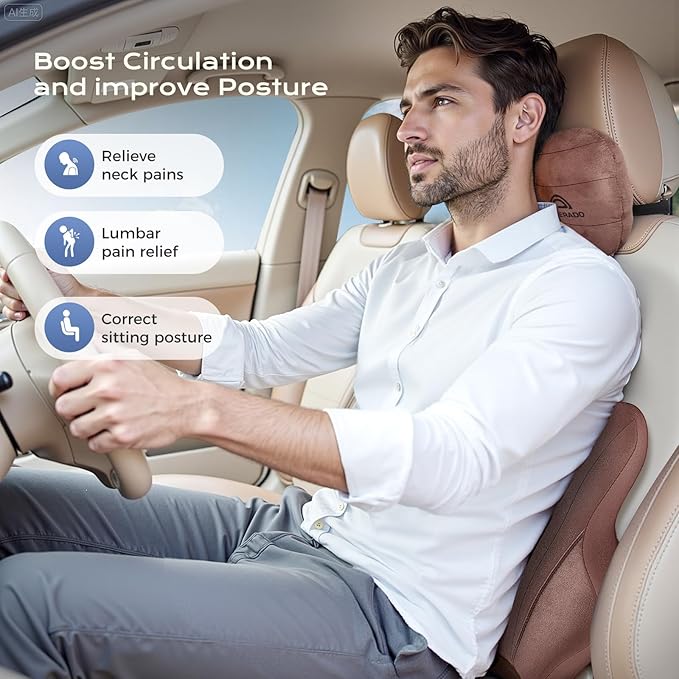 Coverado Car Lumbar Support Pillow and Car Neck Pillow Kit, Ergonomic Design - Image 2