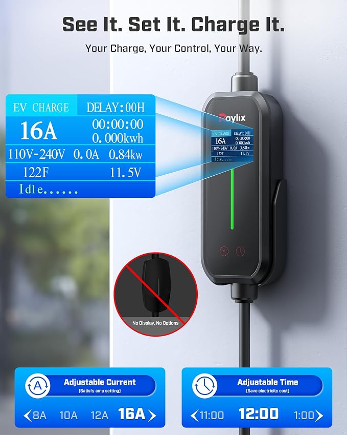 2025 Upgraded Level 1&2 Portable EV Charger, 16Amp Adjustable Current & Timer - Image 3