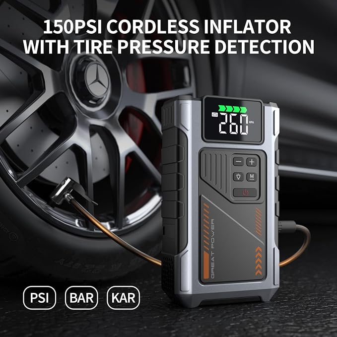 Portable Jump Starter with Air Compressor 4000A Peak with 150PSI Tire Inflator - Image 3