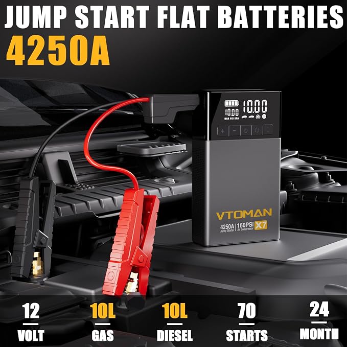 VTOMAN X7 Jump Starter with Air Compressor, 4250A Portable Car Starter with - Image 2