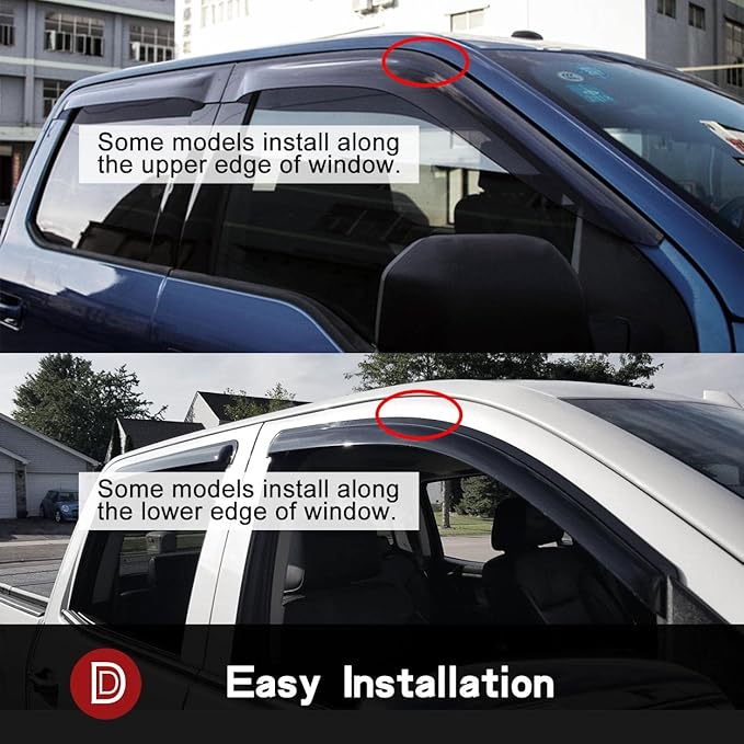Side Window Deflector Visor Rain Guard, Outside Mount Tape-on Shatterproof Dark - Image 6
