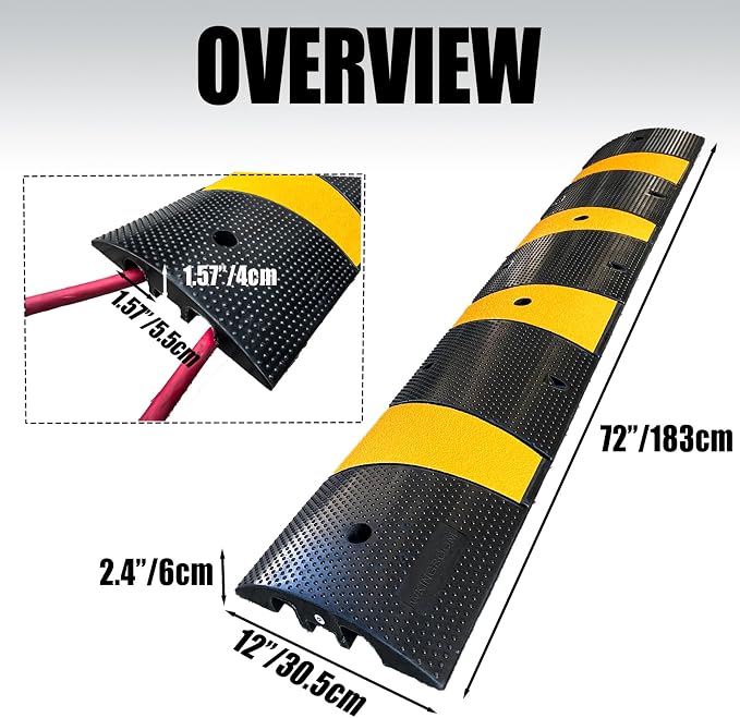 2 Channel Rubber Speed Bumps Humps, 6 Feet Long Traffic Driveway Ramp - Image 2