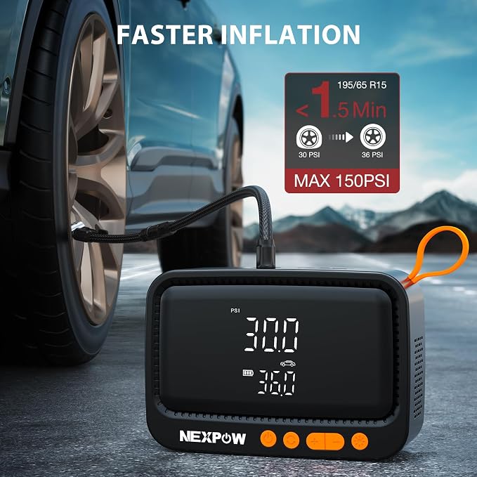 NEXPOW Tire Inflator Portable Air Compressor, 150 PSI Cordless Air Pump - Image 2