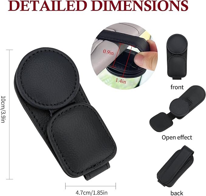 KIWEN Sunglasses Holder for Car Visor, Magnetic Leather Sunglass Eyeglass - Image 6