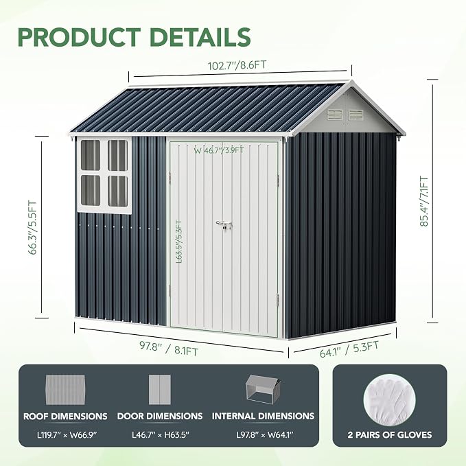 8X6FT Outdoor Steel Storage Shed - Image 3