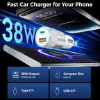 3-Pack Car Charger, Ancekoy 38W Dual Port Fast Charge PD & QC 3.0 Car Adapter - Image 2