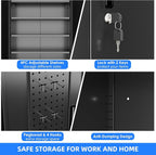 Metal Storage Cabinet with Wheels, Pegboard and 4 Hooks, Assembly Required - Image 4