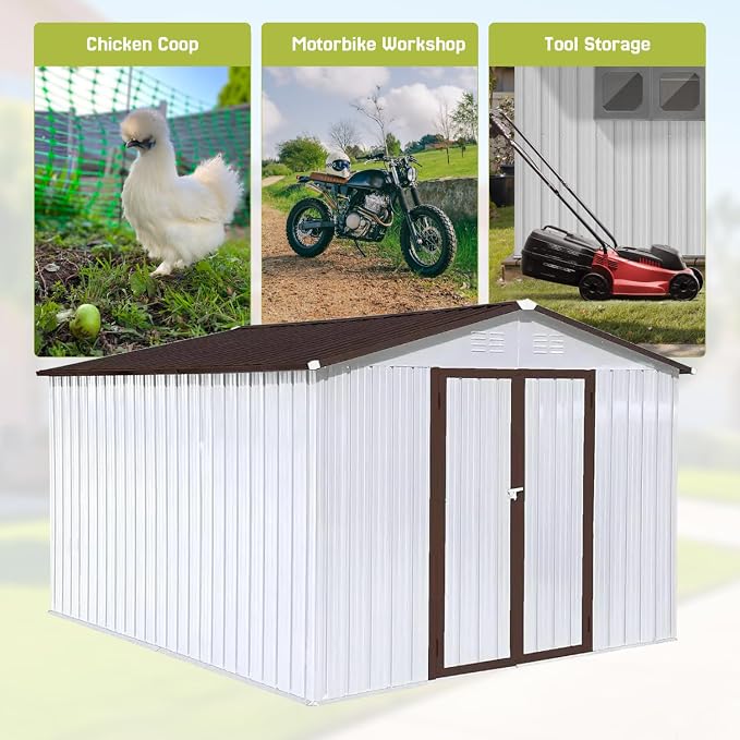 10' x 8' XL Outdoor Storage Shed, Sturdy Metal Building w/Lockable Doors - Image 6