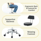 Rolling Stool with Back, Adjustable Height Foot Rest Rolling Salon Chair - Image 5