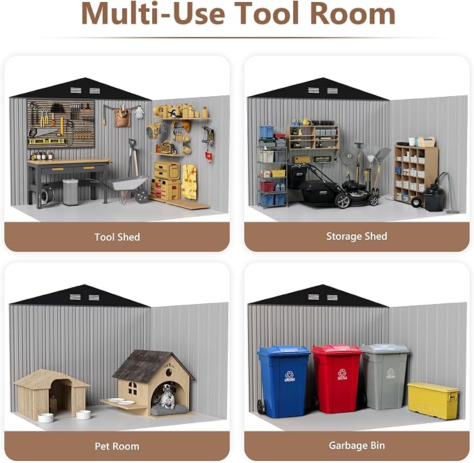 8X6 FT Outdoor Storage Shed, Metal Garden Shed - Image 9