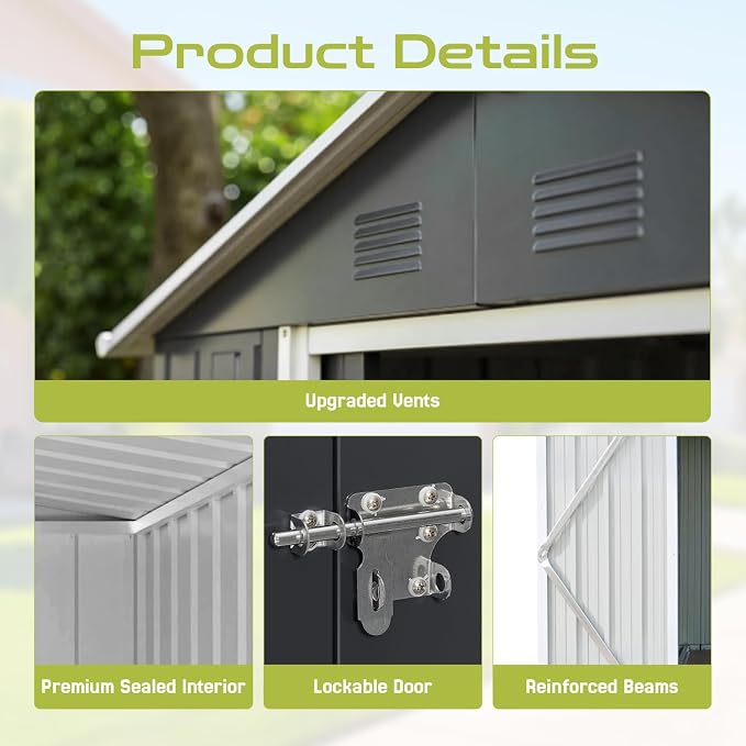 10' x 8' XL Outdoor Storage Shed, Sturdy Metal Building w/Lockable Doors - Image 4