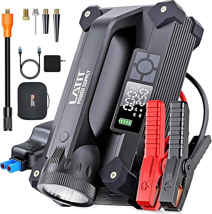 LATIT 6000A Jump Starter with Air Compressor 150PSI 65W Charger, 12V Battery by LATIT